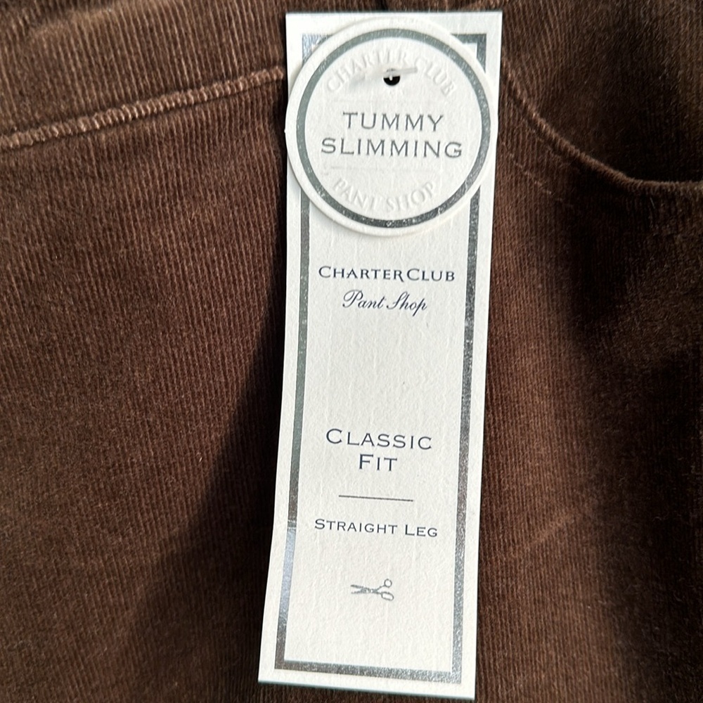NWT Tummy Slimming Corduroy Slimming Panels Relaxed Walnut Brown Charter Club 16 - Picture 3 of 8